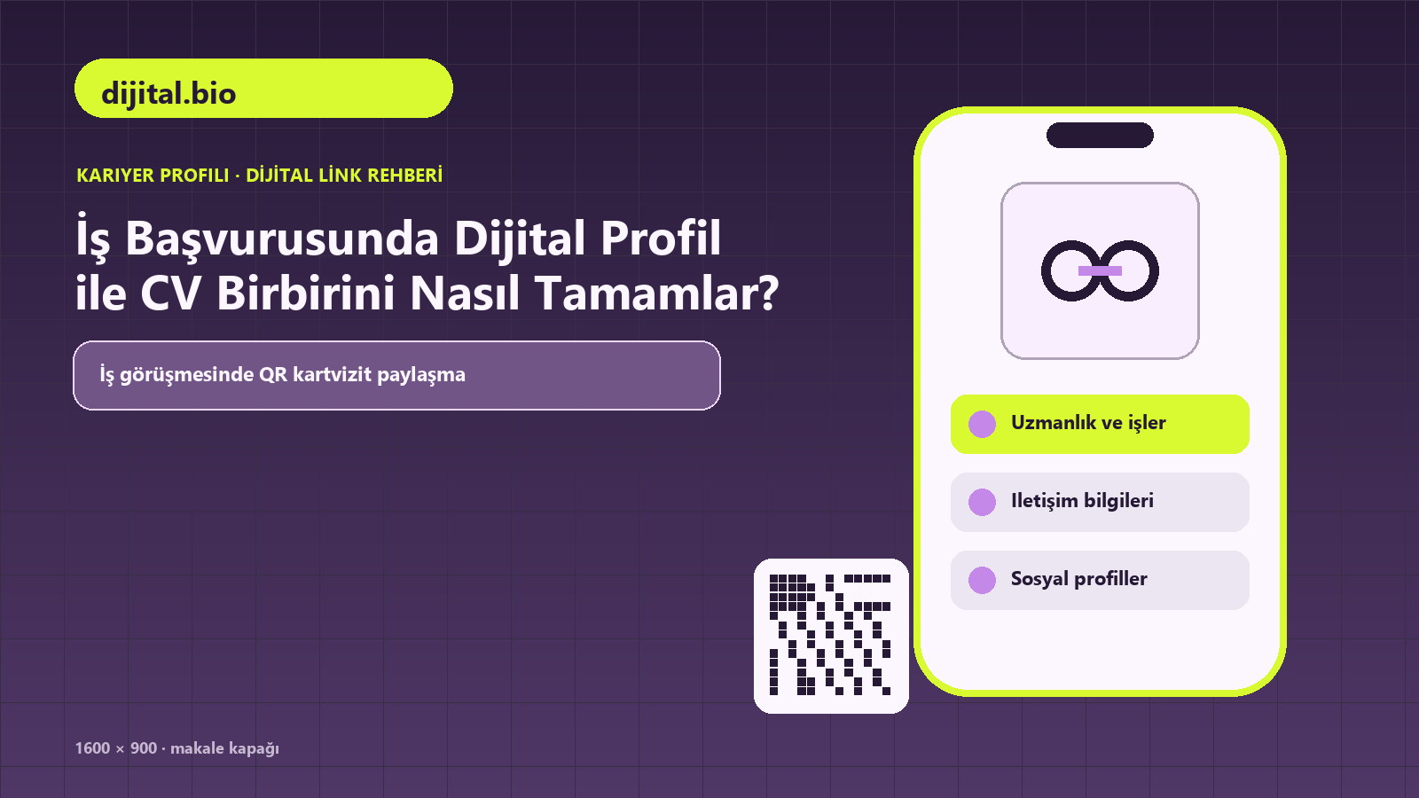 İş Başvurusunda Dijital Profil ile CV Birbirini Nasıl Tamamlar? için kısa özgeçmiş, uzmanlık ve işler, iletişim bilgileri içeren kapak görseli
